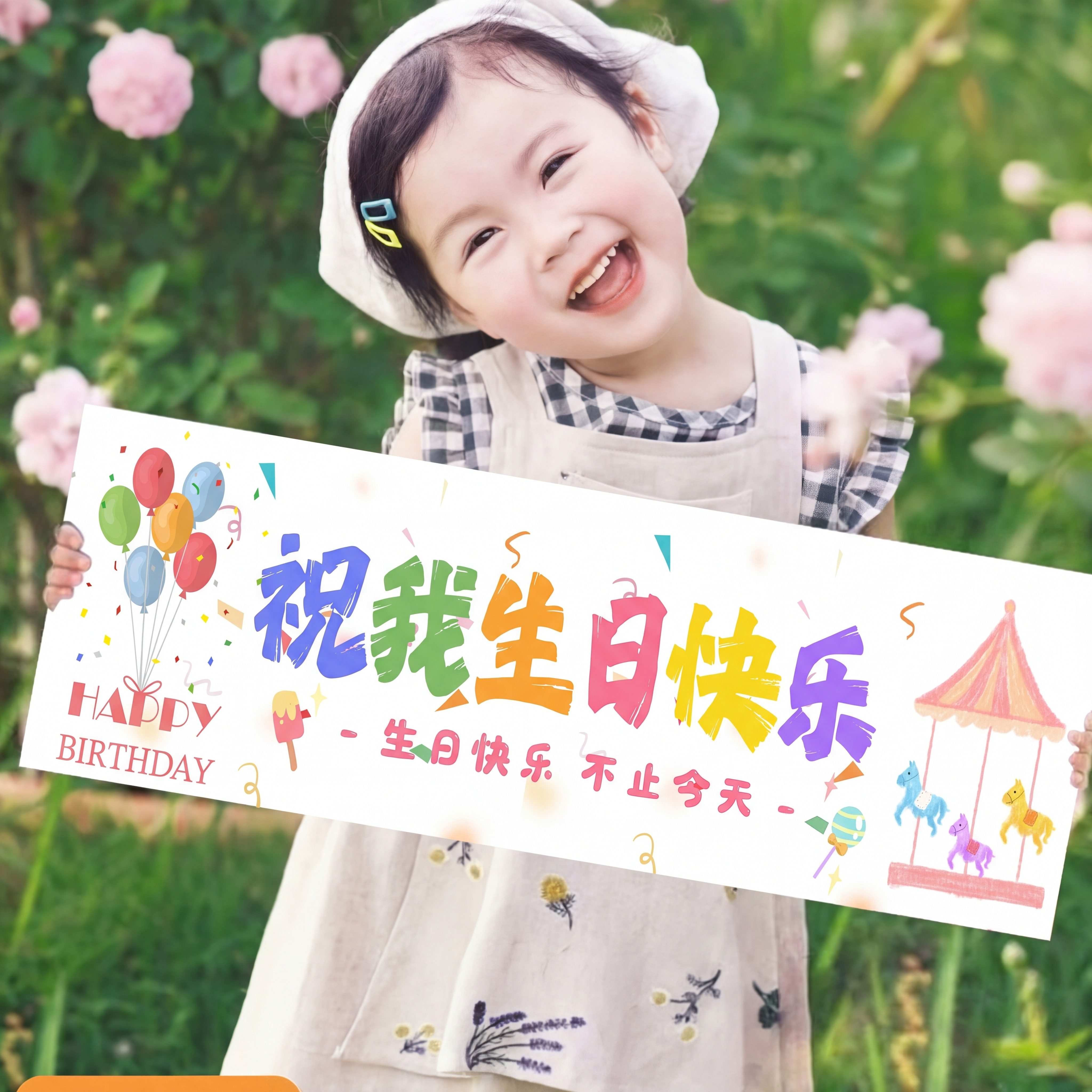 生日手幅定制儿童手拉旗条幅定做图片