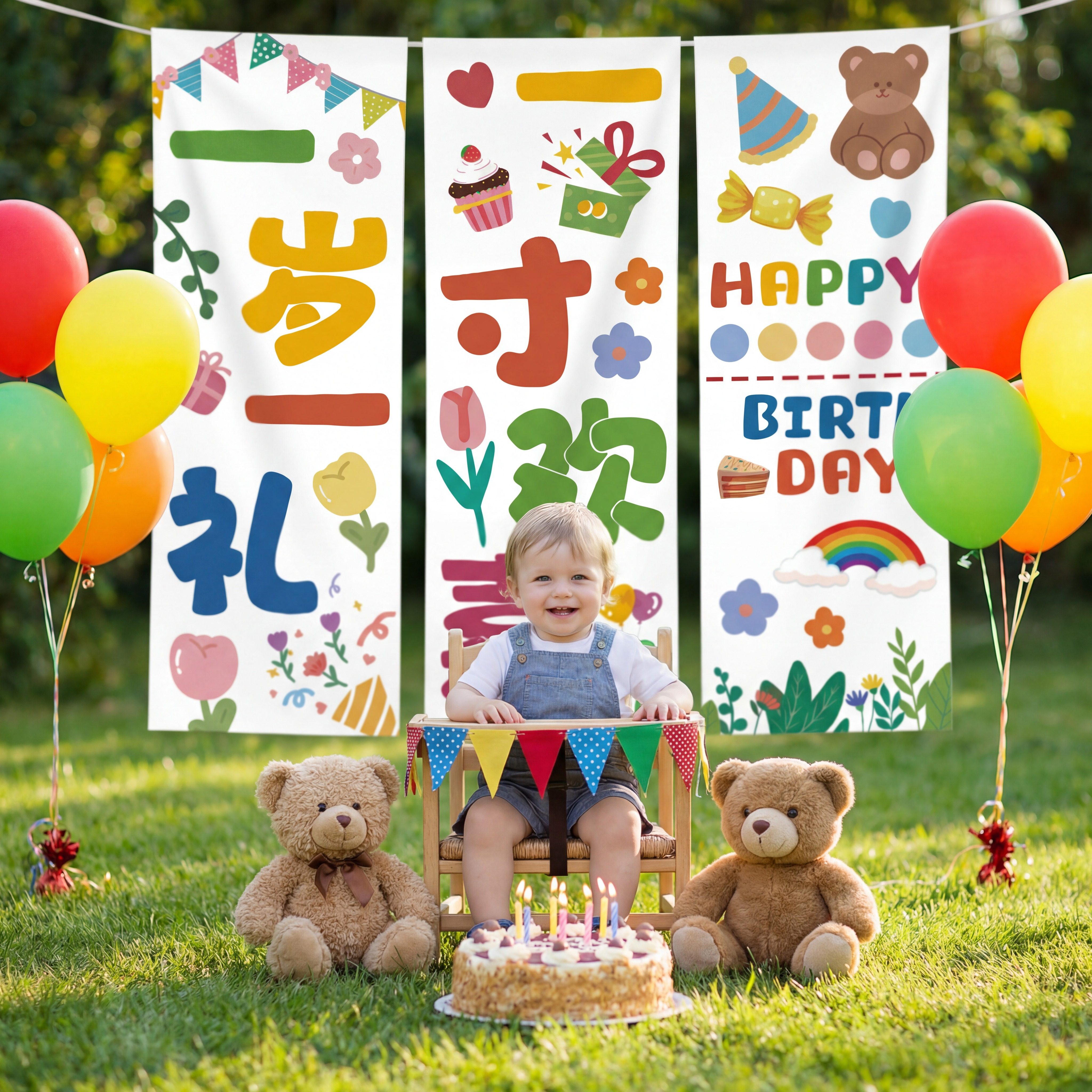 生日快乐横幅拉条定制定做制作儿童女孩户外场景布置挂布条幅旗帜旗子