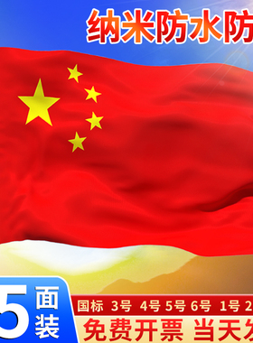 中国国旗五星红旗1号2号3号4号5号6号加厚纳米防水户外手挥带杆旗帜定制定做大号企业司旗室外旗子装饰订做