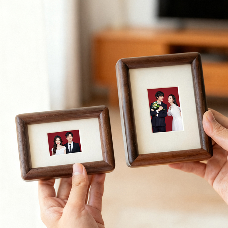 黑胡桃拍立得实木相框迷你小卡相片情侣结婚登记证件照装饰展示架