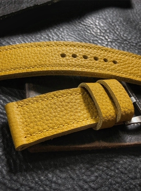 GF手工表带黄色togo厚软牛皮等宽手工定制适用于沛纳海