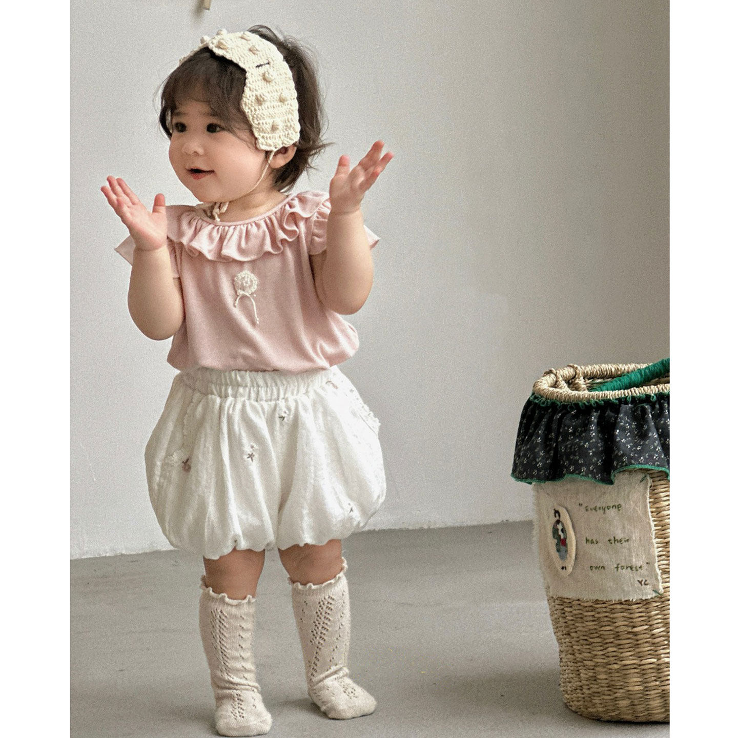 MOGUJ小童套装2026春夏新款女宝宝甜美荷叶边短袖上衣花苞短裤潮