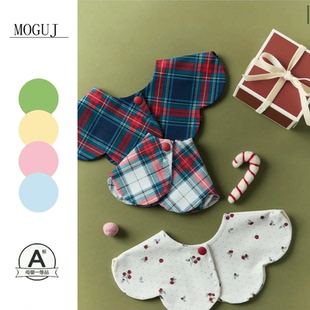MOGUJ婴儿口水巾25圣诞节男女宝宝新生口水巾围兜条纹格子围嘴