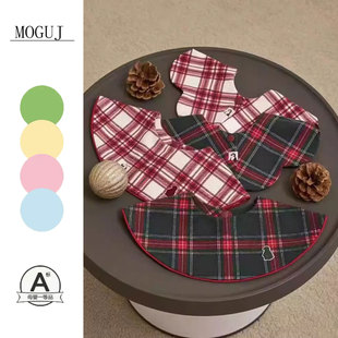 婴童围兜2025小宝宝圣诞节口水巾新生儿红格子围兜婴儿防吐奶围嘴