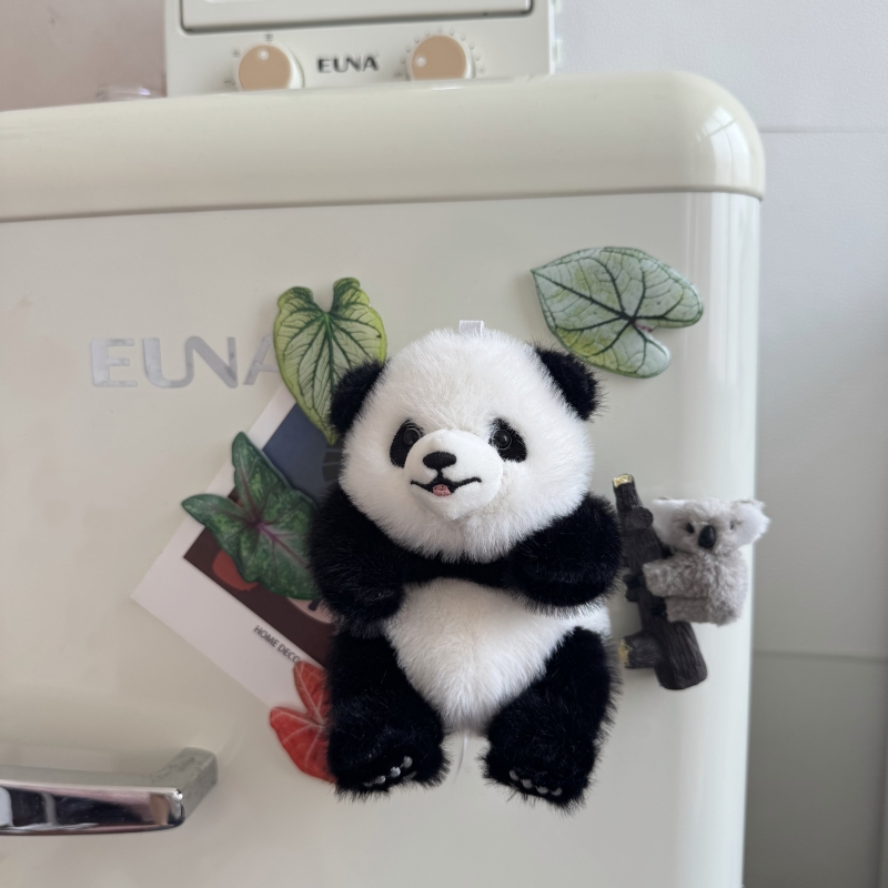 创意大熊猫花花卡通毛绒冰箱贴福宝七宝玩偶洞洞板装饰磁贴国宝