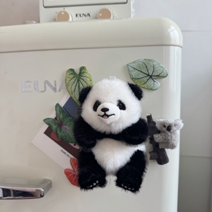 创意大熊猫花花卡通毛绒冰箱贴福宝七宝玩偶洞洞板装饰磁贴国宝