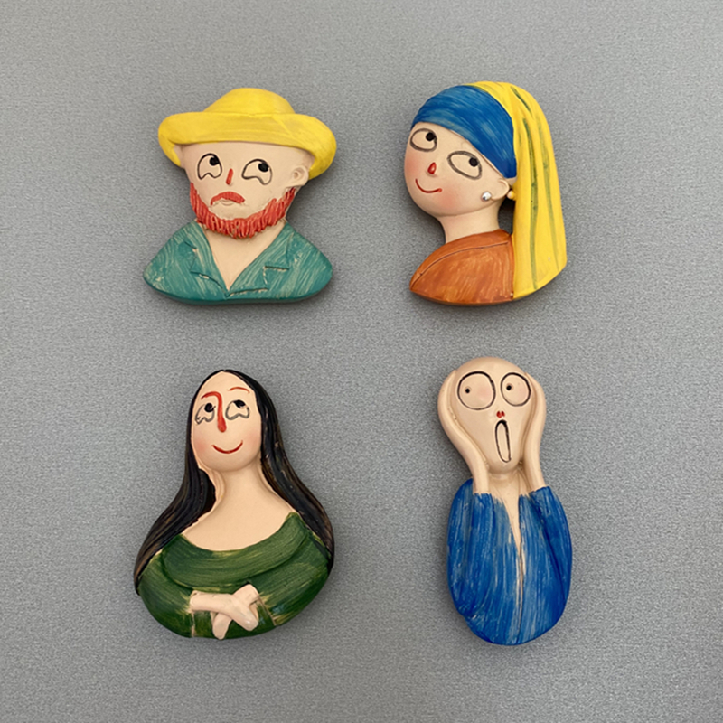 【4个包邮】卡通可爱q版世界名画梵高蒙娜丽莎呐喊磁性树脂冰箱贴