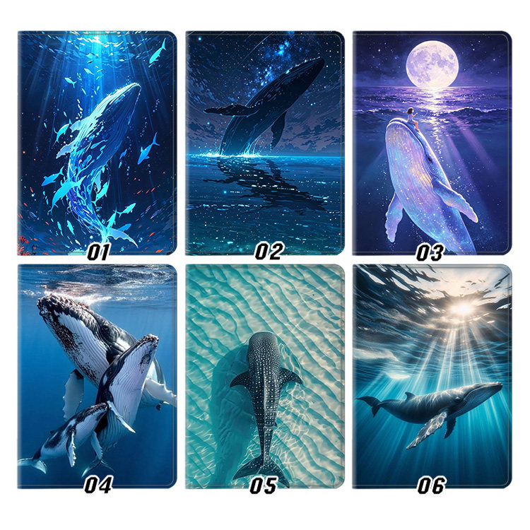 深海鲸鱼图案平板皮套适用ipad10保护壳pro13全包mini6软air56蚕丝纹10.9寸华为10.2笔槽11.5s小米
