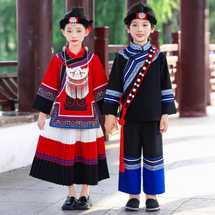 彝族服装儿童新款少数民族服饰怒族凉山火把节衣服布依族演出服