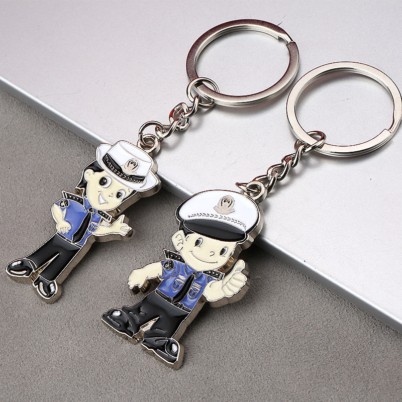 卡通警察钥匙扣广告钥匙链定制交警钥匙挂件q版警察刻字定制