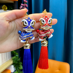 醒狮钥匙扣礼品创意高档定制汽车挂件舞狮国风金属纪念品镶钻狮头