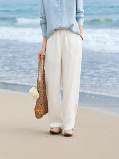 文艺休闲百搭显瘦明线阔腿裤 天丝亚麻斜纹直筒女裤 2026春夏新款