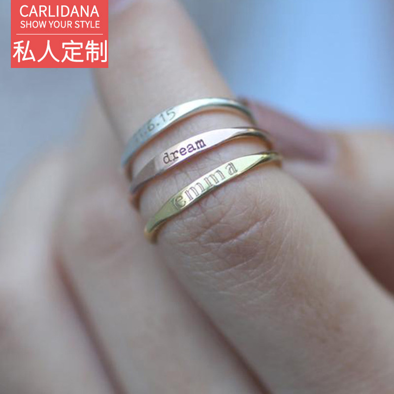 定制刻字情侣对戒闺蜜戒指任意字母316IPG14K金个性纪念食指戒