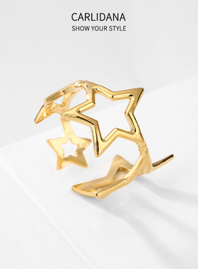 五角星戒指开口钛钢IPG14K镀金