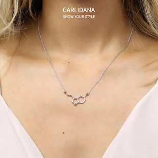 ins风新款血清素5羟色胺分子项链理科生个性锁骨链IPG14K镀金钛钢