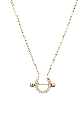 微镶满钻钛钢镀金设计款吊坠项链