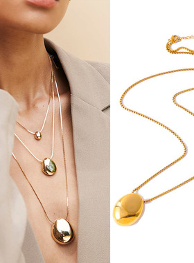 空心椭圆心形吊坠长项链毛衣链钛钢电镀18K金欧美女时尚新款项链