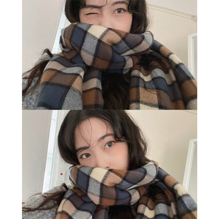 圣诞礼物～加厚韩国ins格子围巾女秋冬百搭韩版潮男女情侣围脖