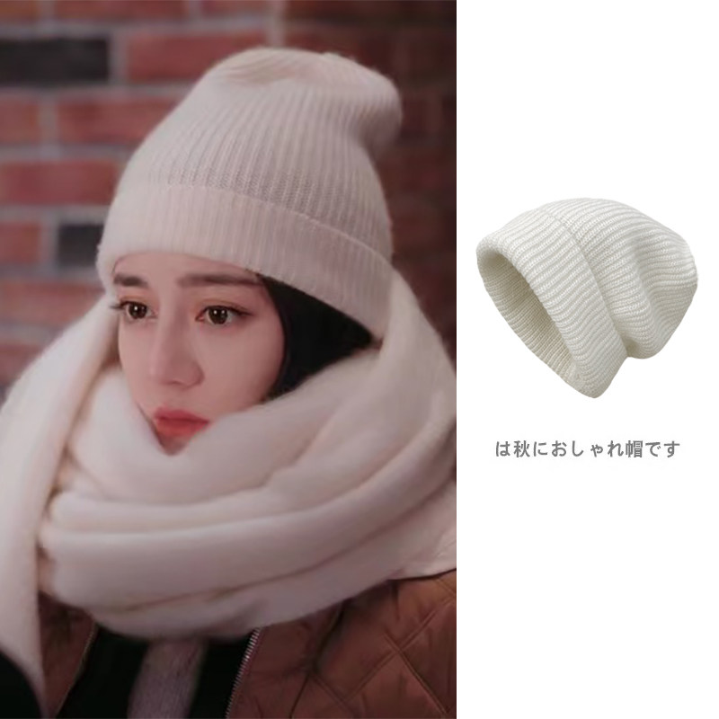 帽子乔晶晶明星同款白色仿兔绒针织帽圆脸适合的帽子冬季女毛线帽