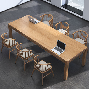 简约会议桌长桌子休闲桌长条桌实木工作台原木办工作桌长方形家用