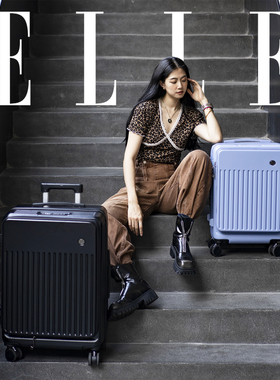 ELLE新款前开盖带拓展层行李箱拉杆箱女登机箱密码箱结实旅行箱子