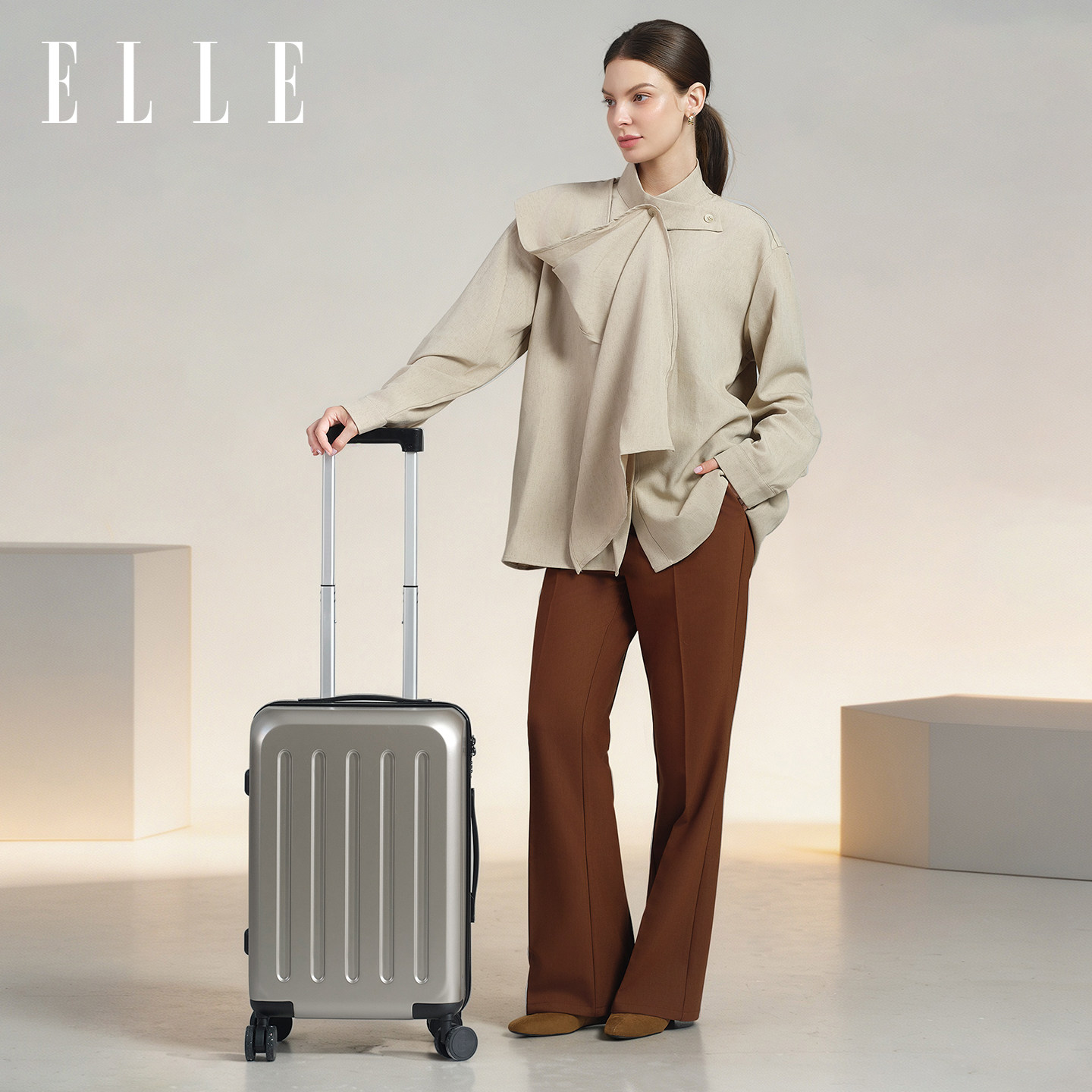 ELLE20寸行李箱商务登机箱旅行箱拉杆箱密码箱女小型学生箱子耐用
