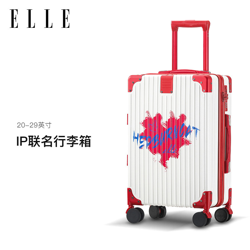 ELLE&赫本猫联名款印花图案行李箱女拉杆箱旅行箱时尚密码箱箱子