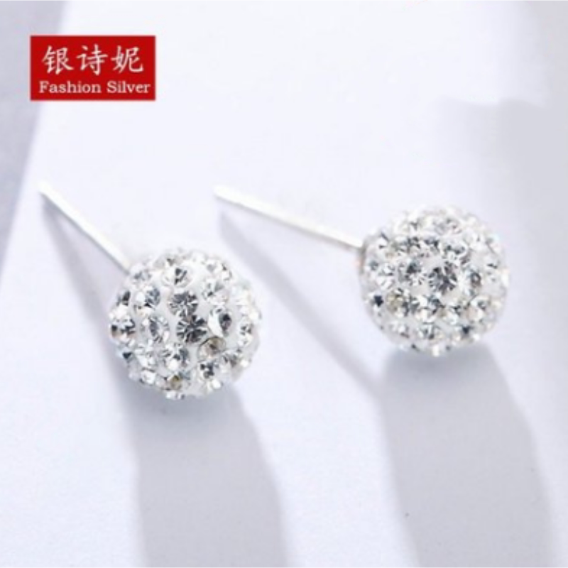 925纯银防过敏耳环球形满钻圆形水钻耳钉耳饰品女学生韩国简百搭