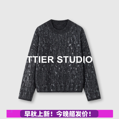 TTIER | 25年秋冬新款b*c水滴珠片刺绣针织衫