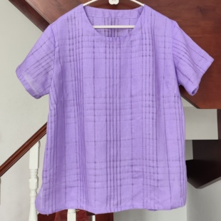 纯麻汗蒸服条纹格子套装男女家居服短袖春夏装