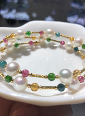 天然碧玺弹力925银手镯