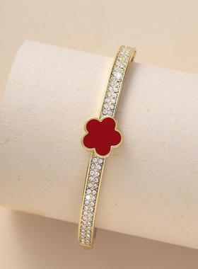 热卖五瓣花满钻手镯女欧美时尚个性小众设计五叶花手饰潮不掉色