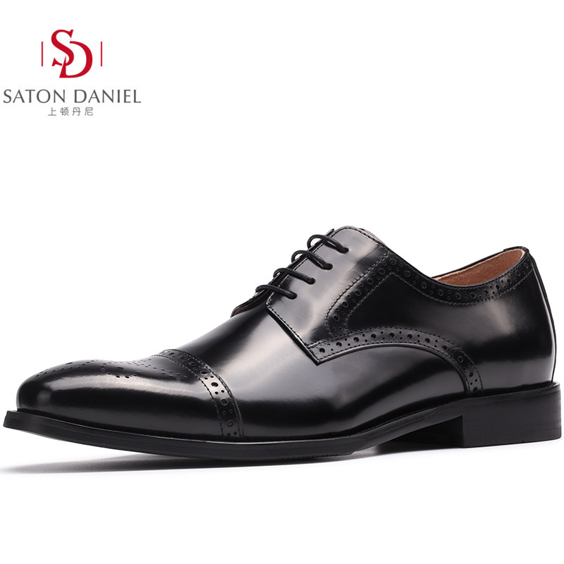 轻奢高级牛漆皮布洛克雕花德比鞋