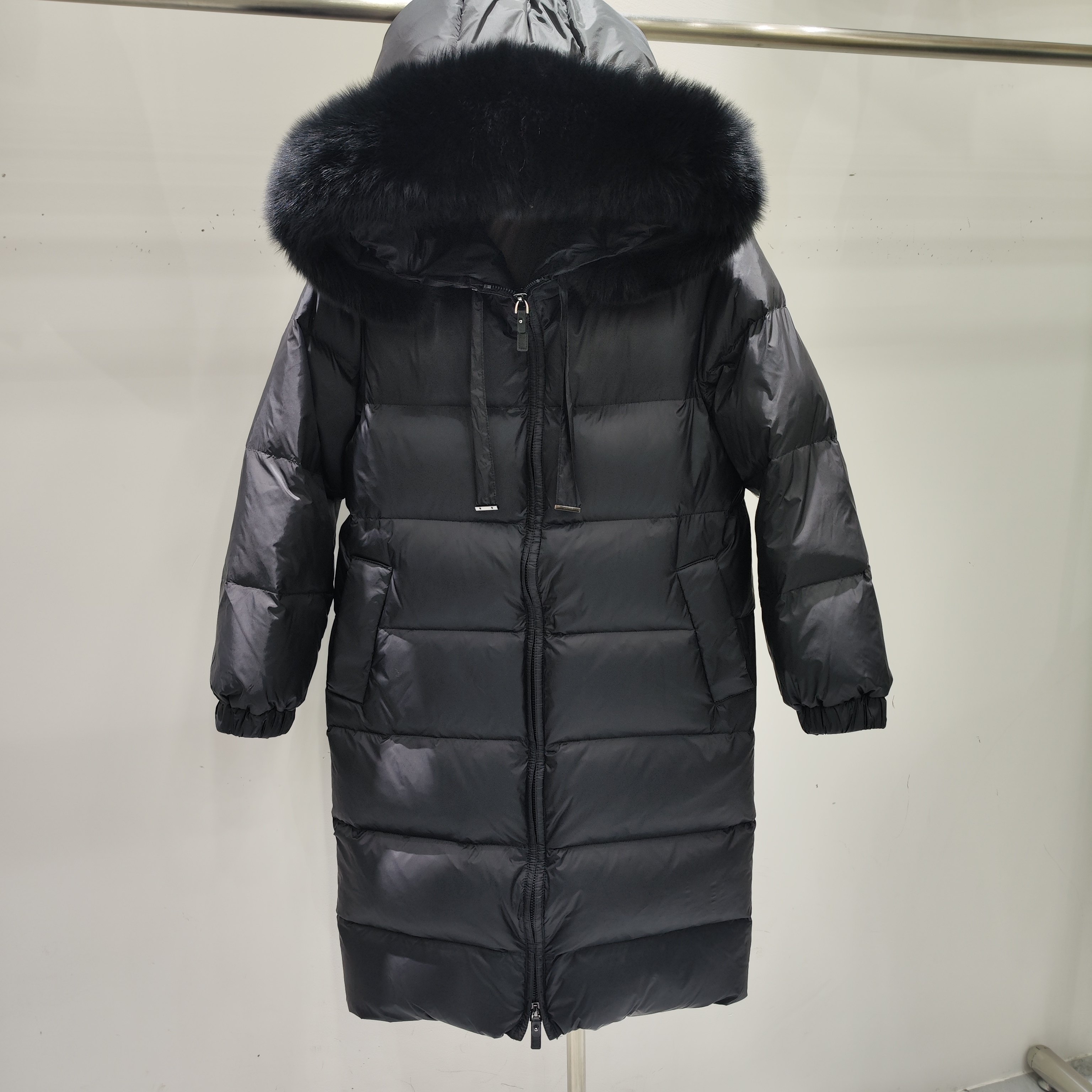 2025新款女士羽绒服 中长款韩版连帽毛领中老年妈妈外套加厚黑色