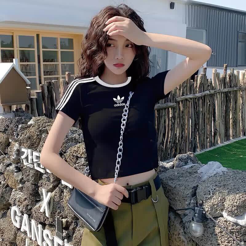 耐克NIKE短袖女装三叶草休闲三条纹运动服透气圆领短款T恤 JC8703