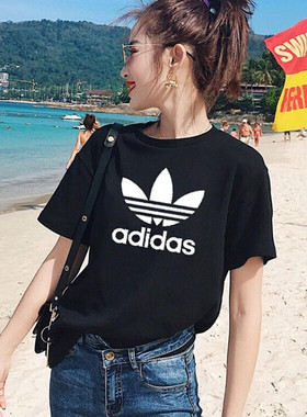 阿迪达斯三叶草短袖女夏季圆领宽松简约百搭运动休闲T恤GN2896