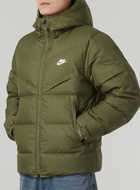Nike耐克羽绒服男冬季军绿保暖防风运动休闲连帽外套FZ1103-222