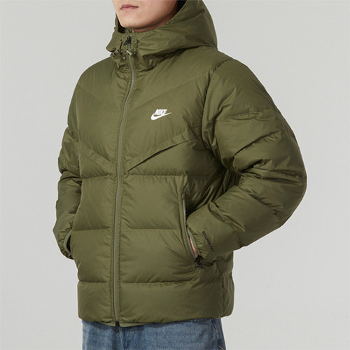Nike耐克羽绒服男冬季军绿保暖防风运动休闲连帽外套FZ1103-222