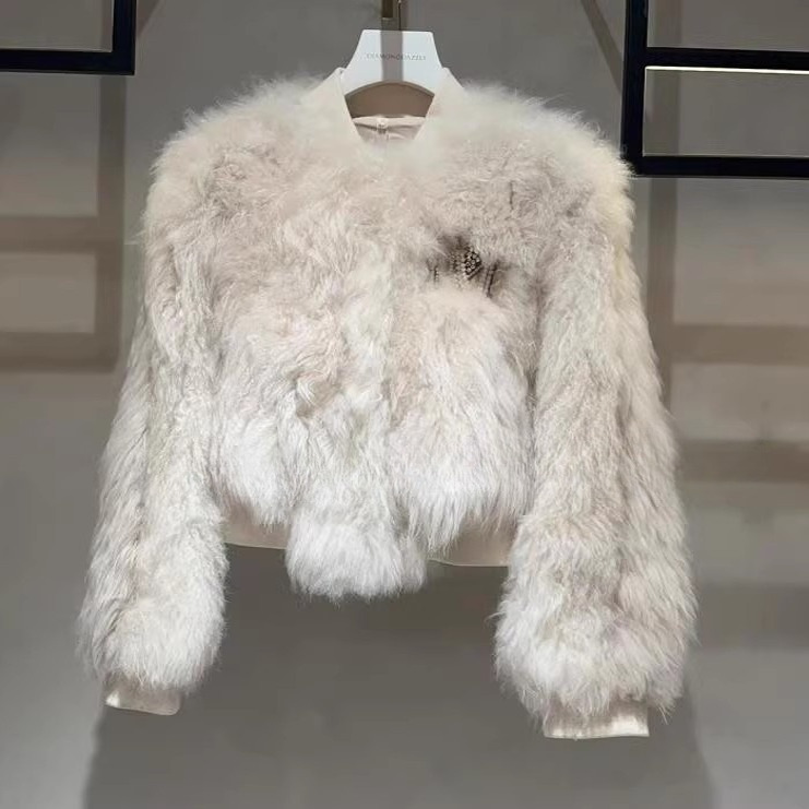 1H4M304吊牌16990元D高地素专柜正品2023冬女士山羊绒皮草外套