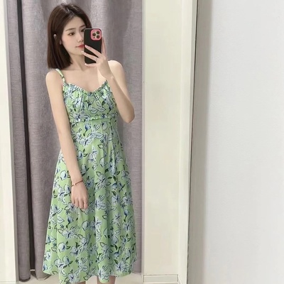 3H2O221吊牌1290小地素dzzit专柜正品2023夏女印花吊带裙连衣裙火