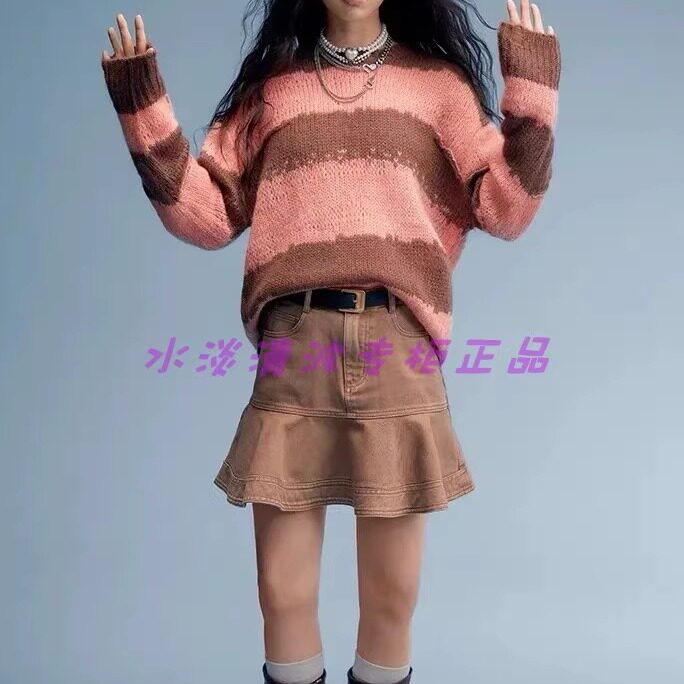 3H3E422吊牌1190小地素dzzit专柜正品2023秋条纹毛衣火