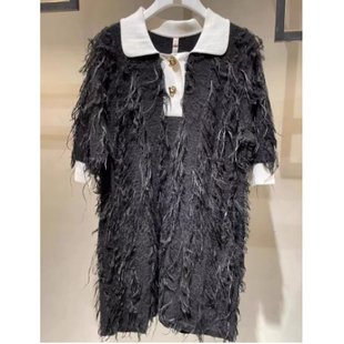 连衣裙 2022冬鸵鸟毛重工短袖 1E4E601吊牌5690元 D高地素专柜正品