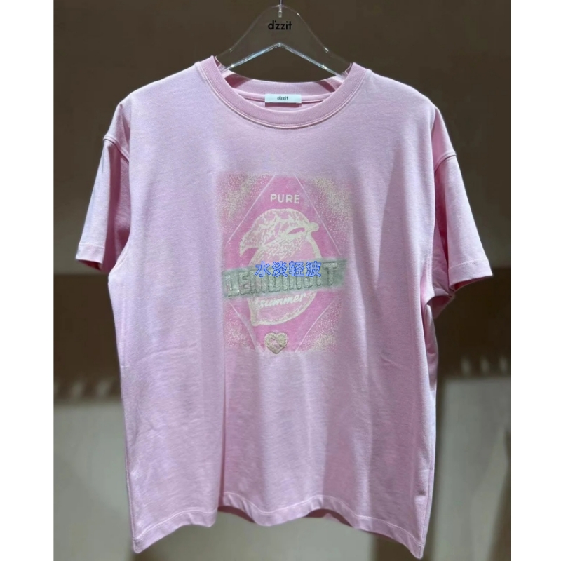 3I2B341吊牌795小地素dzzit专柜正品2024夏女士柠檬印花大T恤短火
