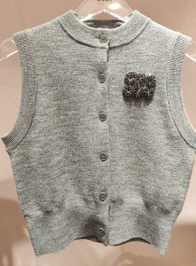 3I4E532吊牌1090小地素dzzit专柜正品2024冬深灰色针织背心开衫