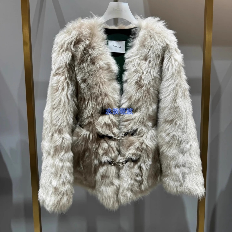 2H4M407吊牌12990大地素DAZZLE专柜正品2023冬女士皮草外套