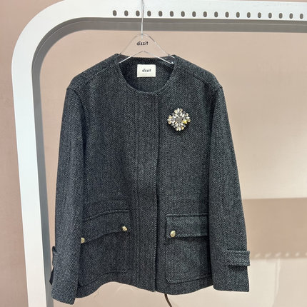 3J3G201吊牌2490小地素dzzit专柜正品2025秋六波女圆领短款大衣