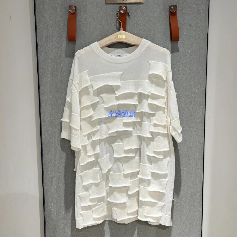 2H3E324吊牌1799大地素DAZZLE专柜正品2023秋女肌理毛衫短袖上衣