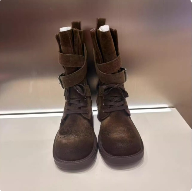 3J4T406吊牌2695小地素dzzit专柜正品2025冬一波女深卡其色短靴