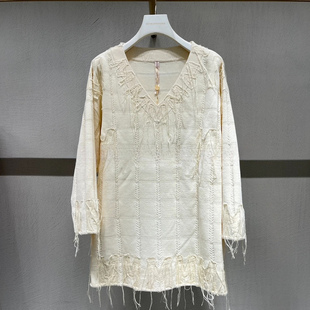 1H3E604吊牌4890元 2023秋女士流苏绣花连衣裙 D高地素专柜正品