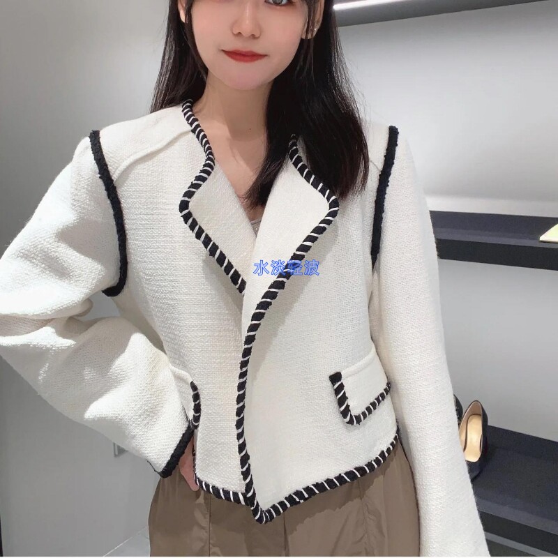 2H3F407吊牌2199大地素DAZZLE专柜正品2023秋女粗花呢手工边外火